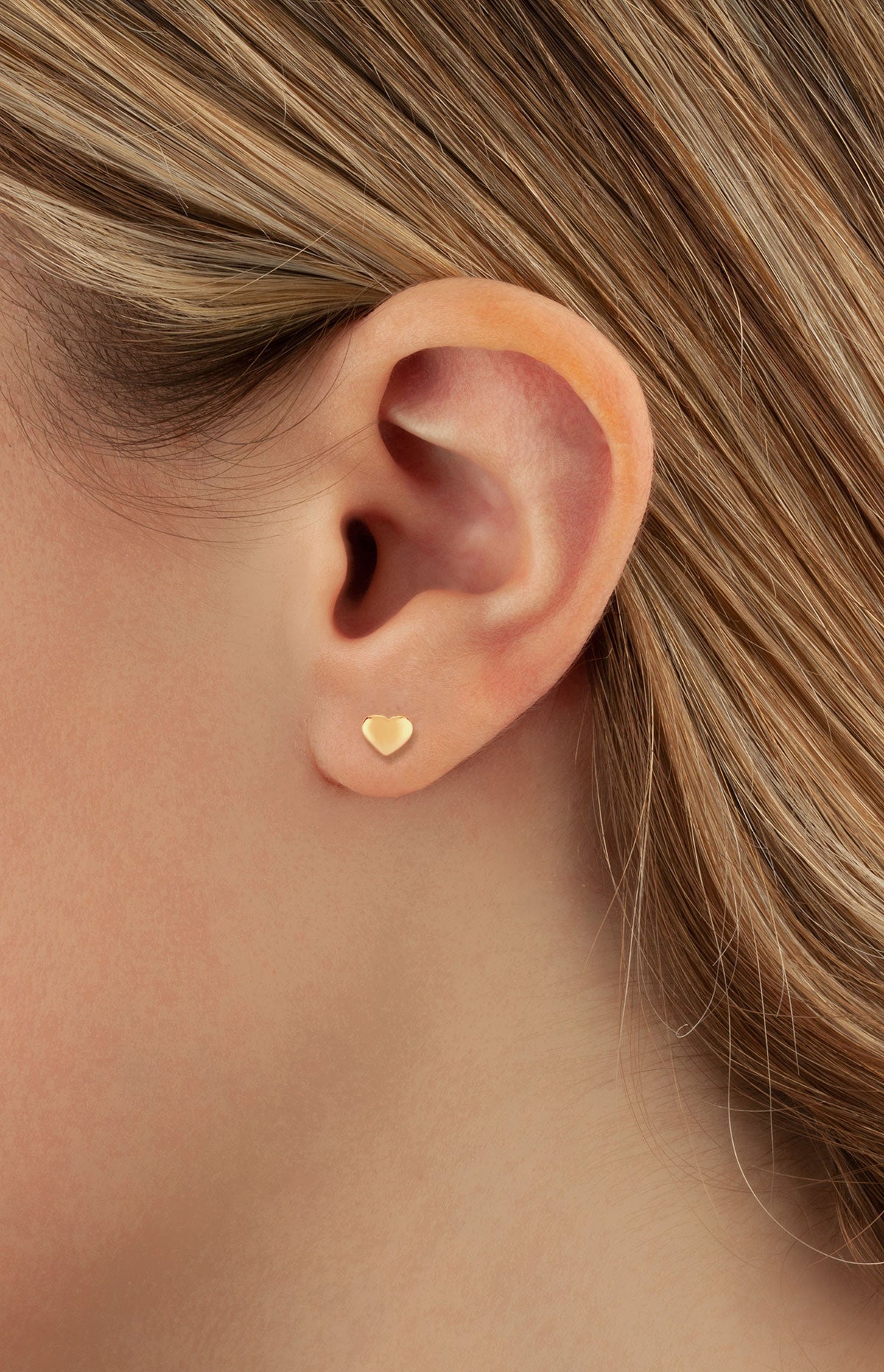 Yellow Gold Heart Stud Earrings