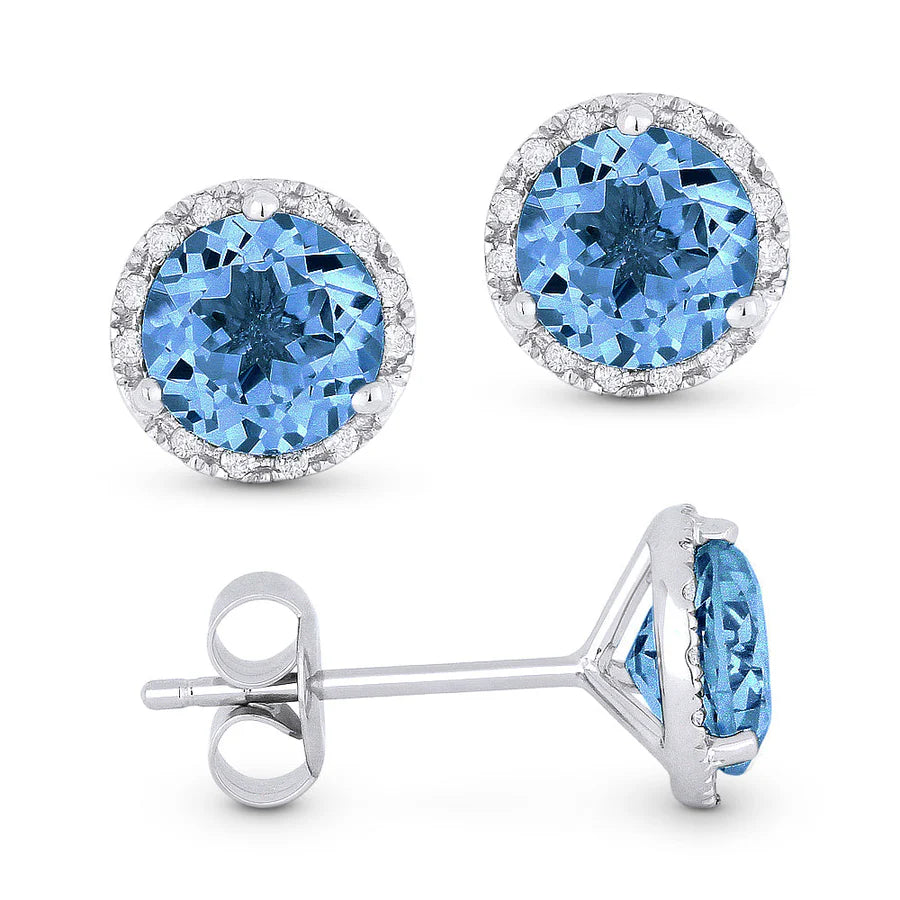 Swiss Blue Topaz and Diamond Stud Earrings