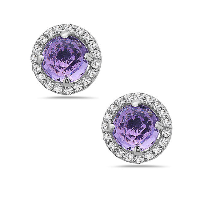 Amethyst and Diamond Halo Stud Earrings