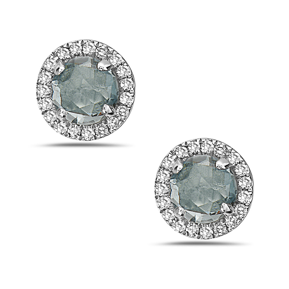 Aquamarine and Diamond Halo Stud Earrings