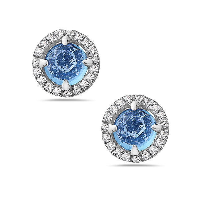 Blue Topaz and Diamond Halo Stud Earrings