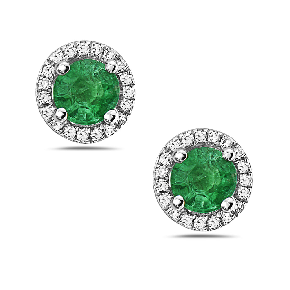 Emerald and Diamond Halo Stud Earrings