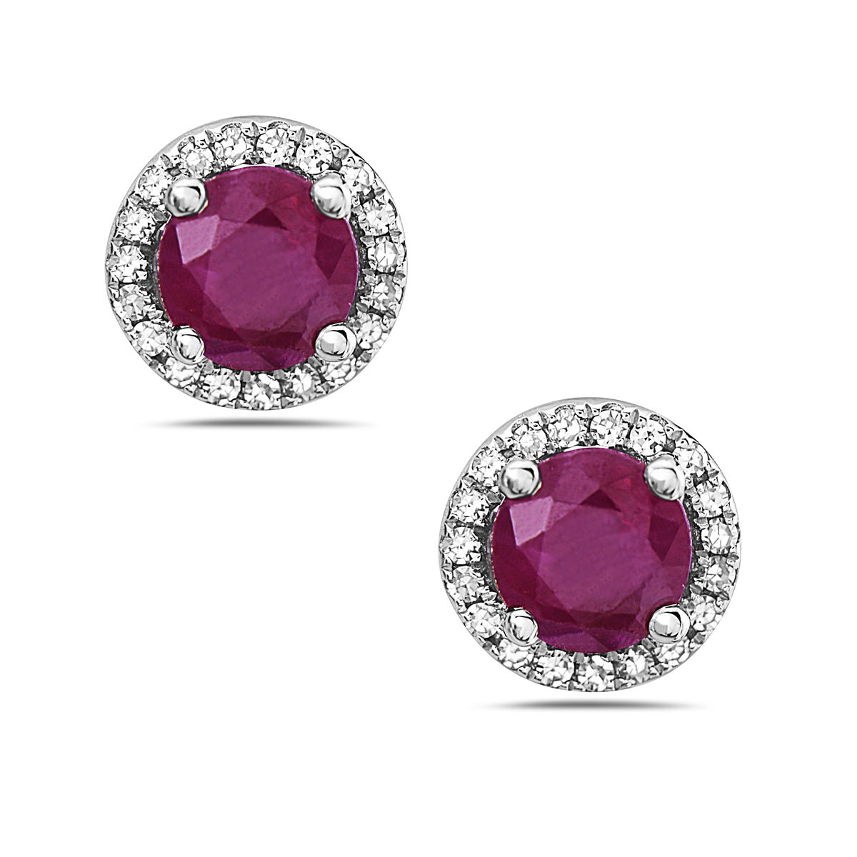 Ruby and Diamond Halo Stud Earrings