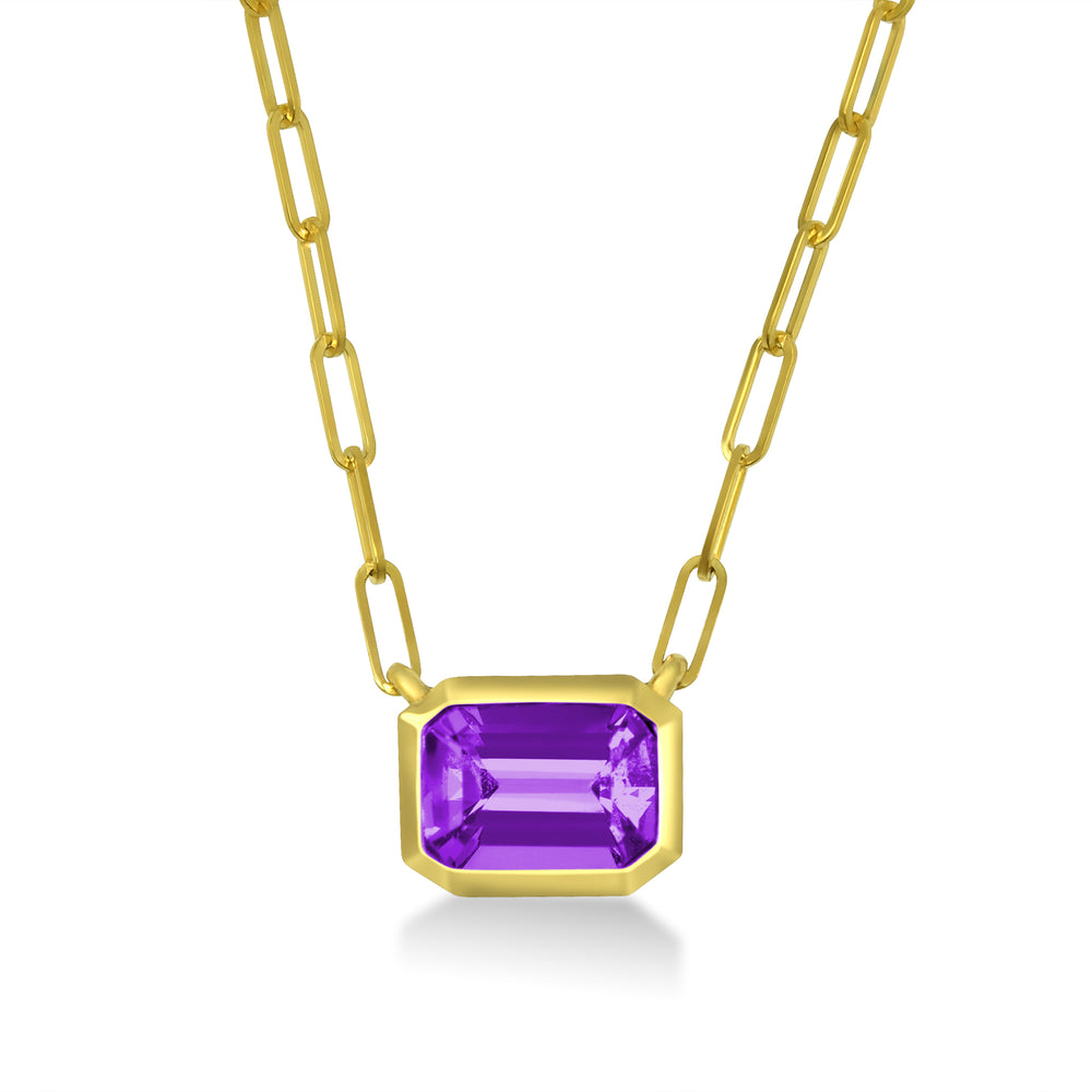 Emerald Cut Amethyst Paperclip Necklace