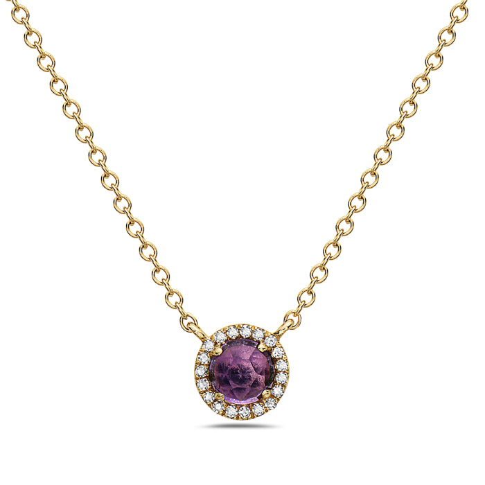 Amethyst and Diamond Halo Necklace