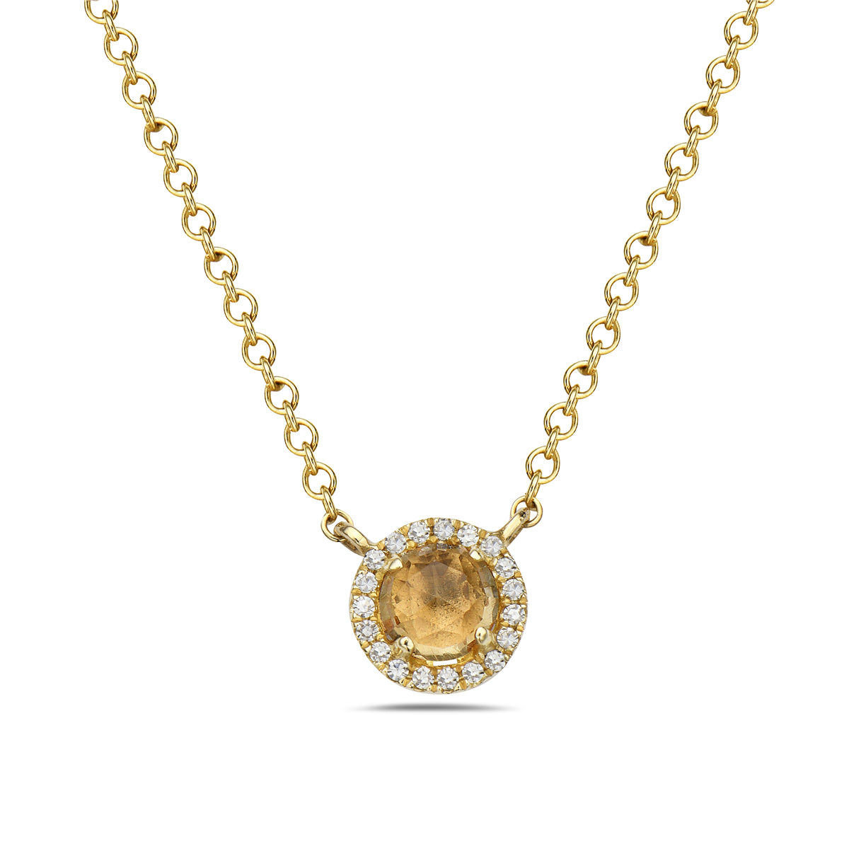 Citrine and Diamond Halo Necklace