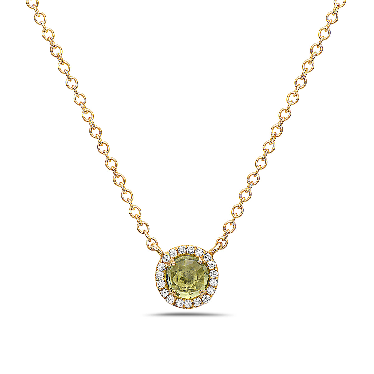 Peridot and Diamond Halo Necklace