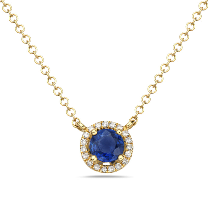 Sapphire and Diamond Halo Necklace