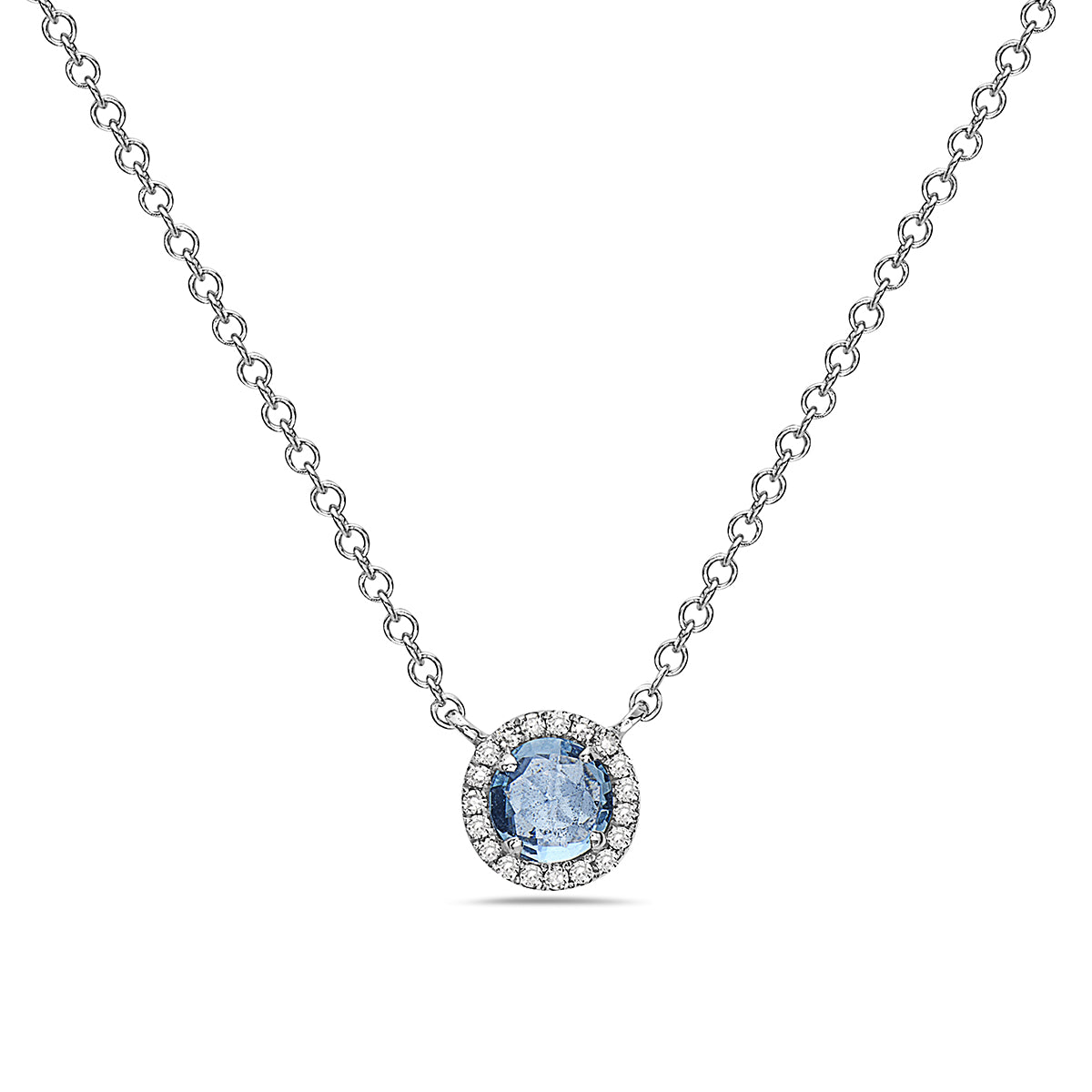 Blue Topaz and Diamond Halo Necklace