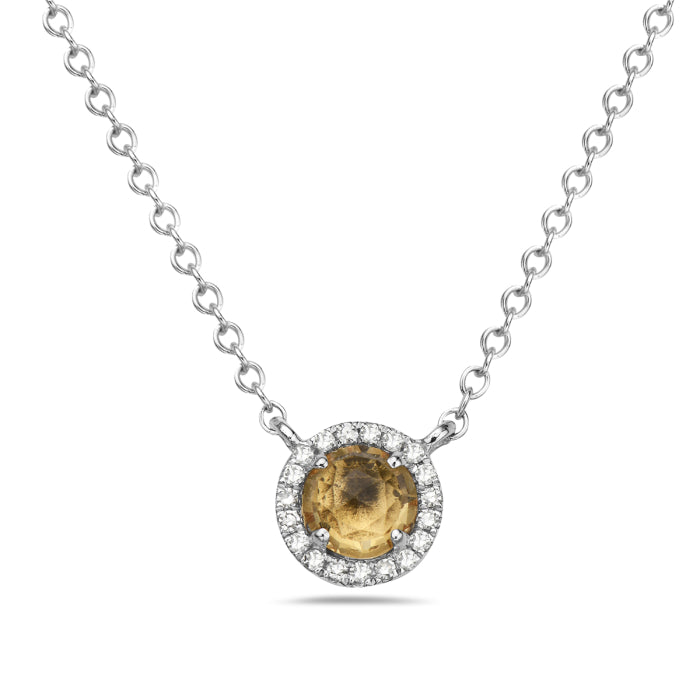 Citrine and Diamond Halo Necklace