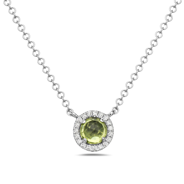 Peridot and Diamond Halo Necklace