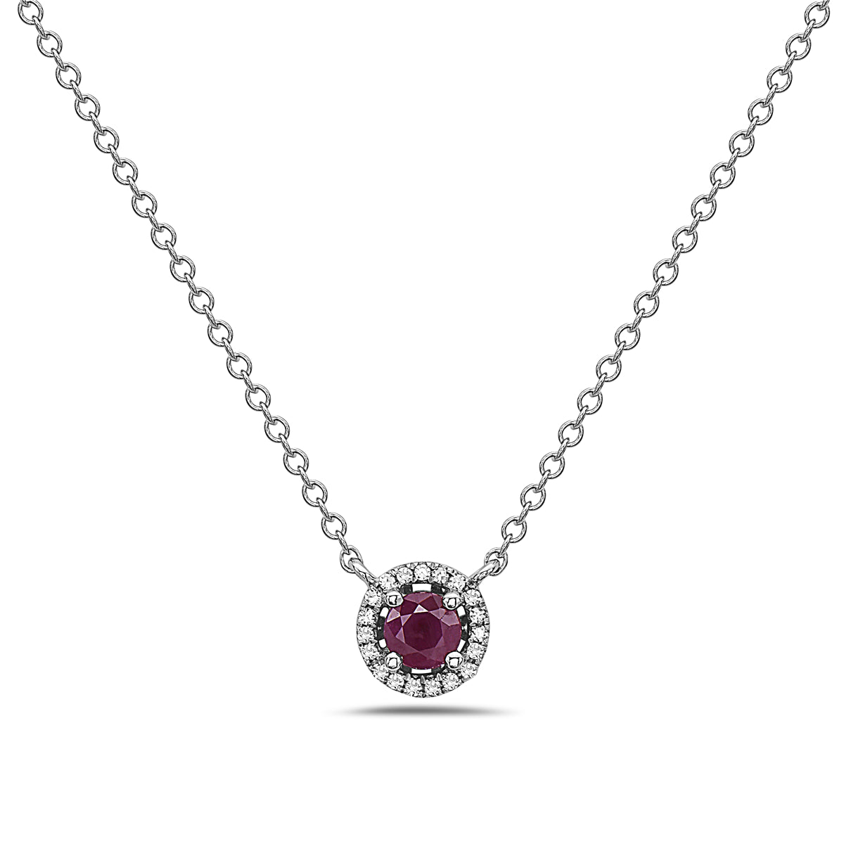 Ruby and Diamond Halo Necklace