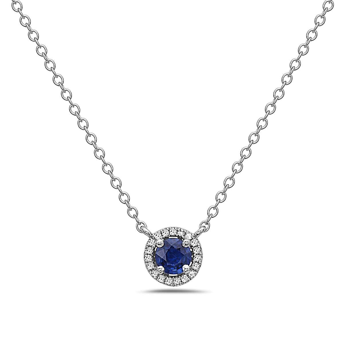 Sapphire and Diamond Halo Necklace