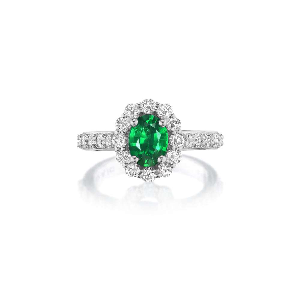 Emerald and Diamond Halo Ring