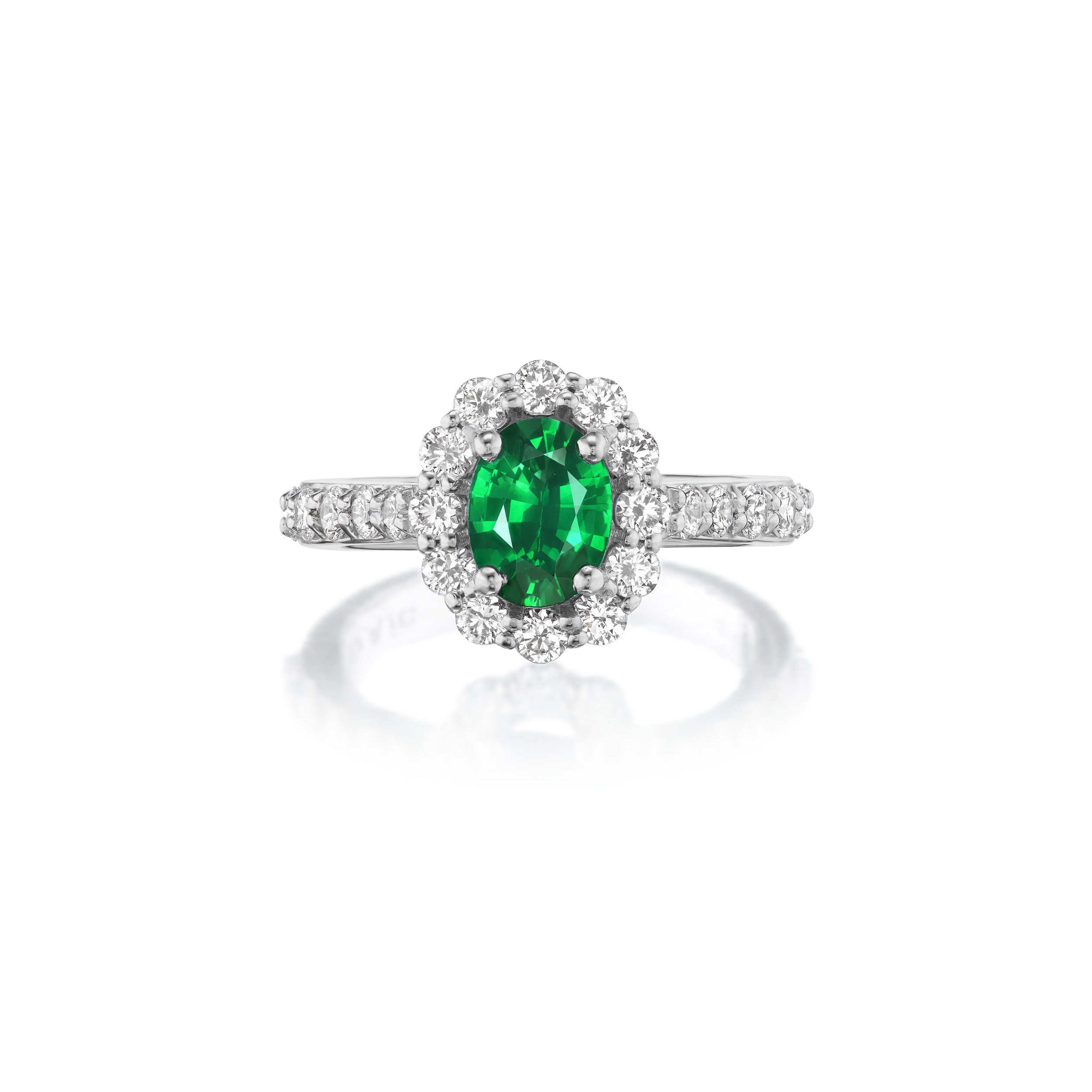 Emerald and Diamond Halo Ring