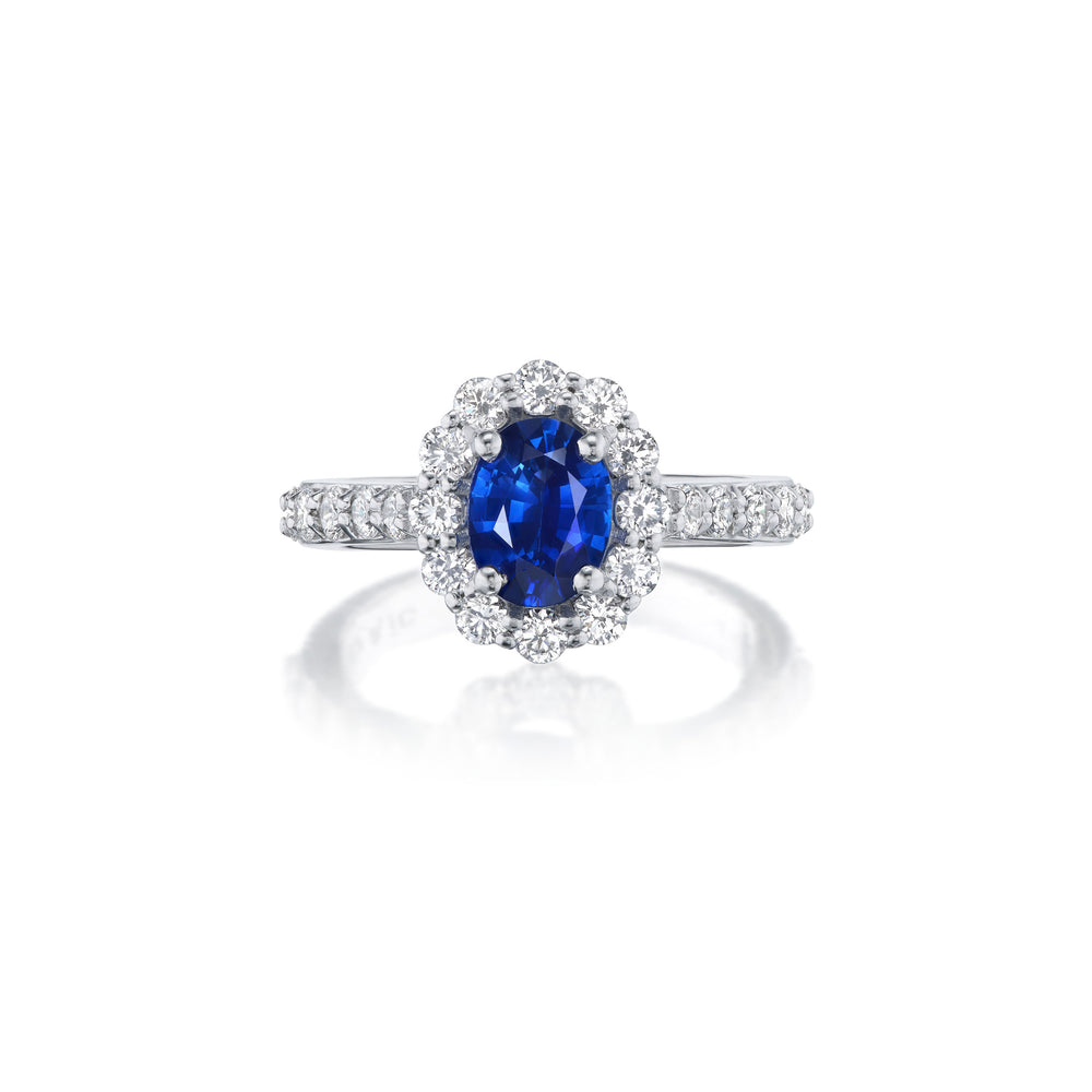 Sapphire and Diamond Halo Ring