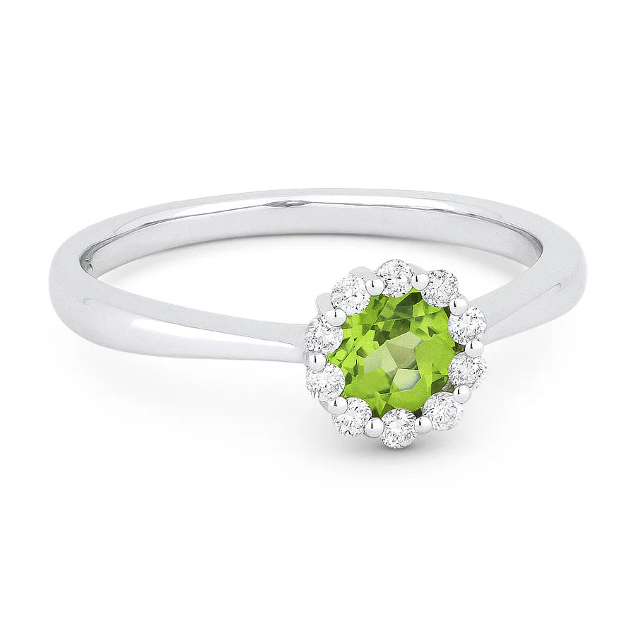 Peridot and Diamond Halo Ring