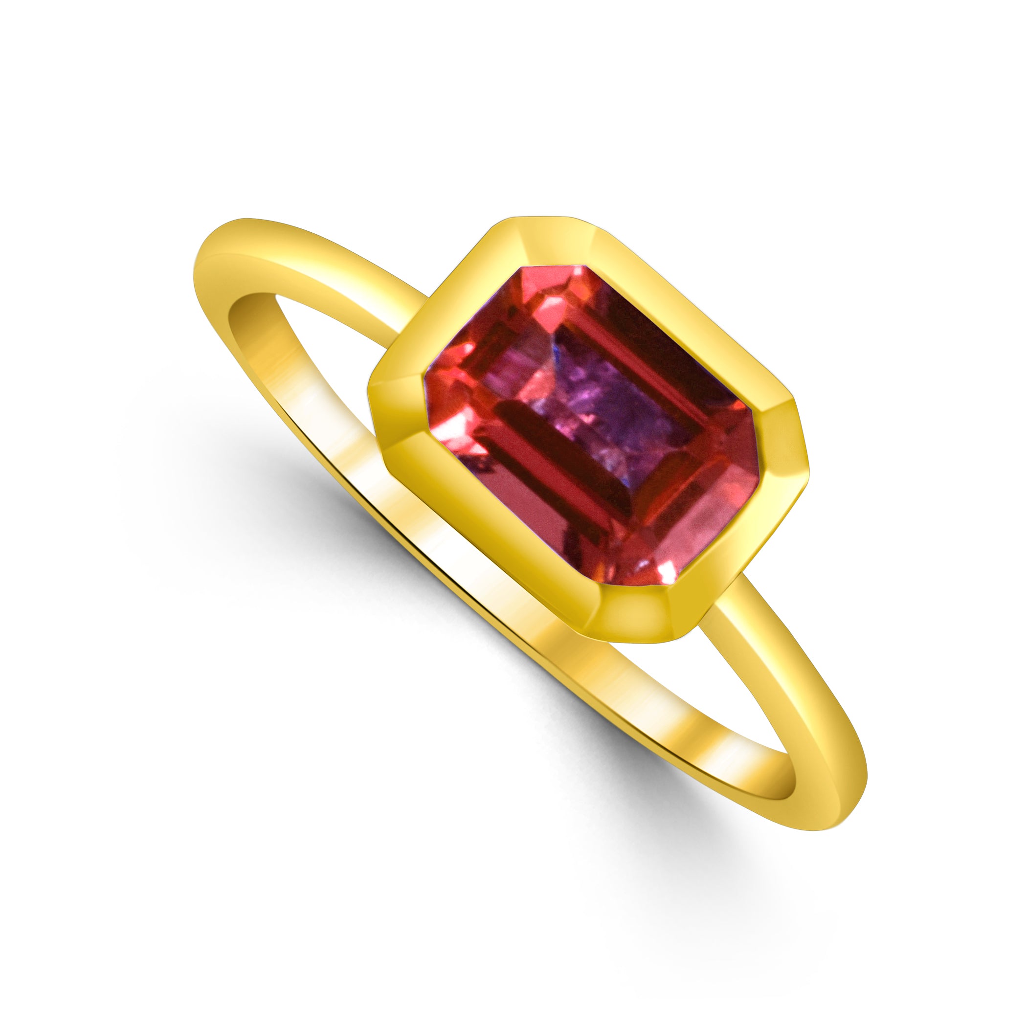 Emerald Cut Rhodolite Garnet Ring