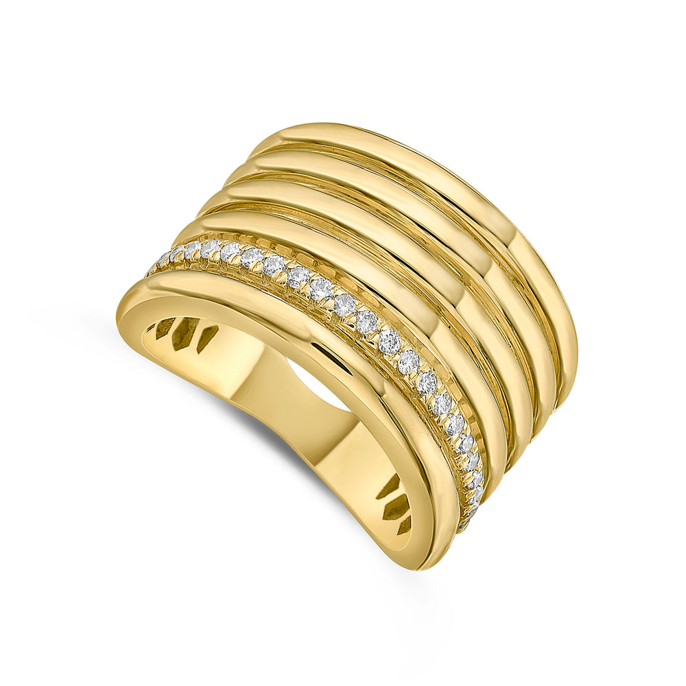 Wide High Polish Ribbed Diamond Ring