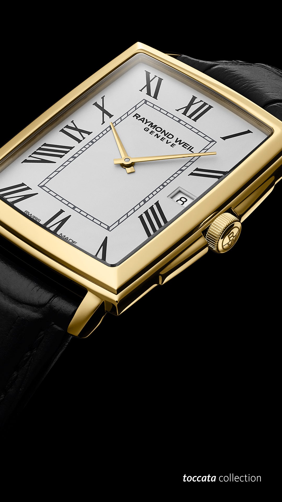 Barmakian | Raymond Weil Toccata Classic Rectangular Stainless Steel White  Dial Black Leather Watch