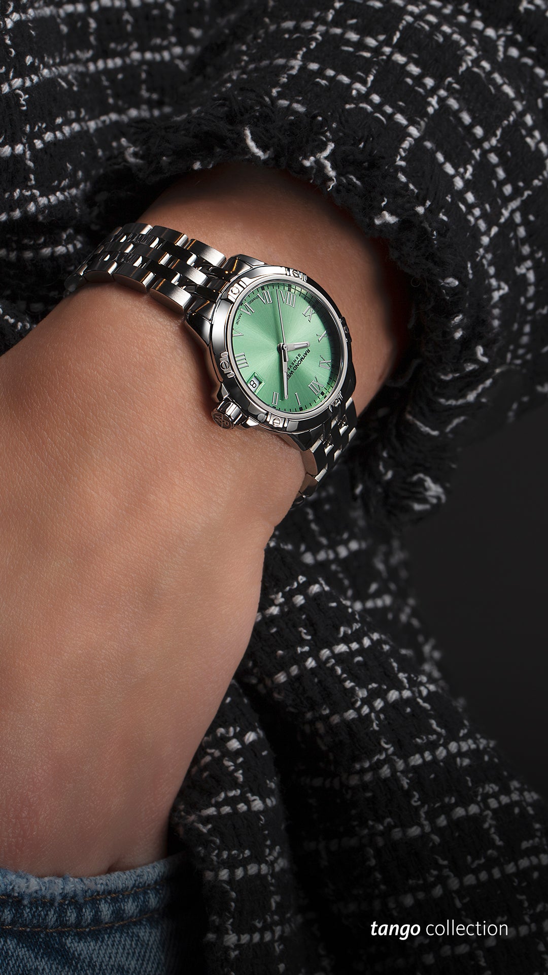 Tango Classic Ladies Quartz Green Dial Steel Date Watch