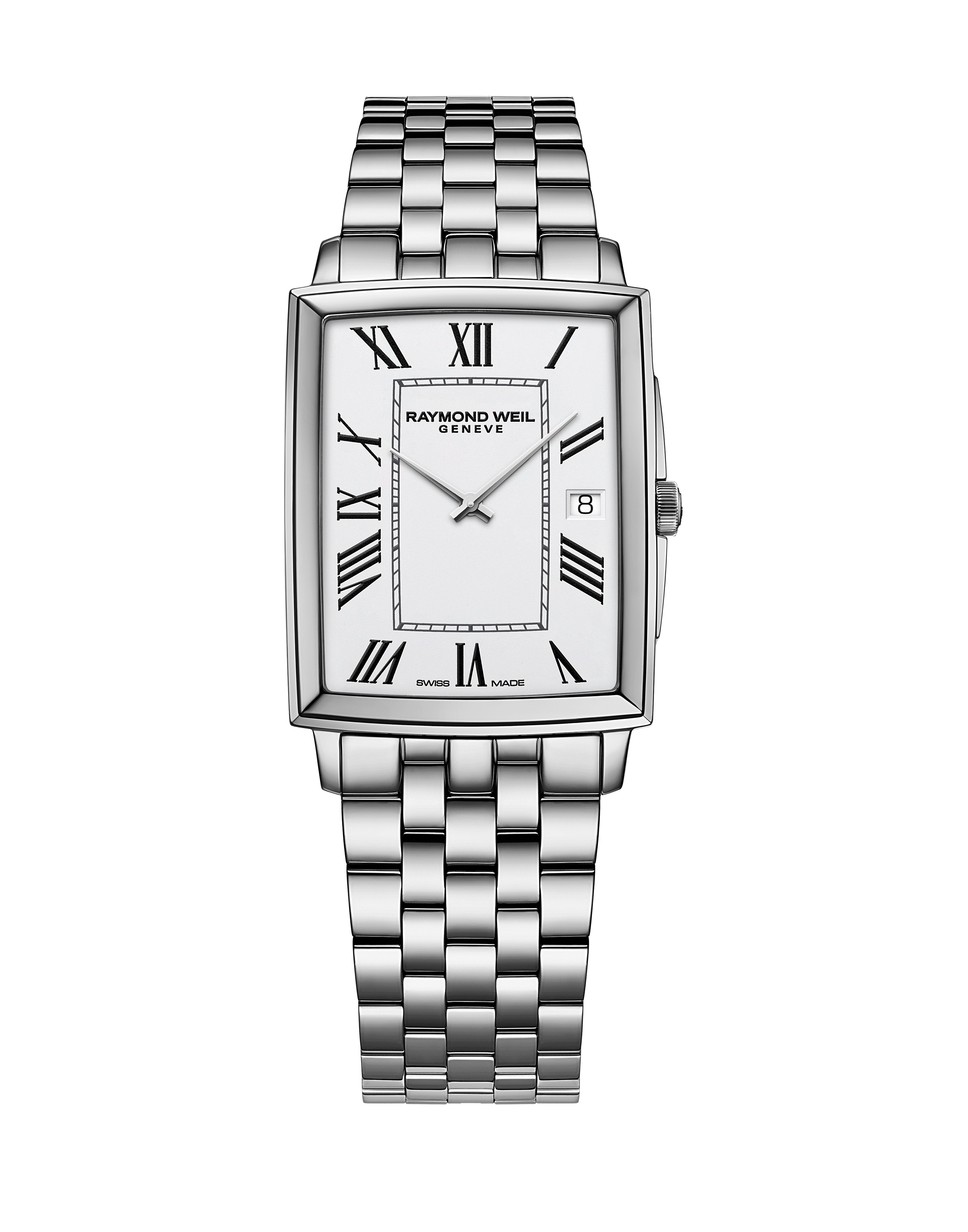 Toccata Men's Classic Rectangular White Dial Stainless Steel Watch