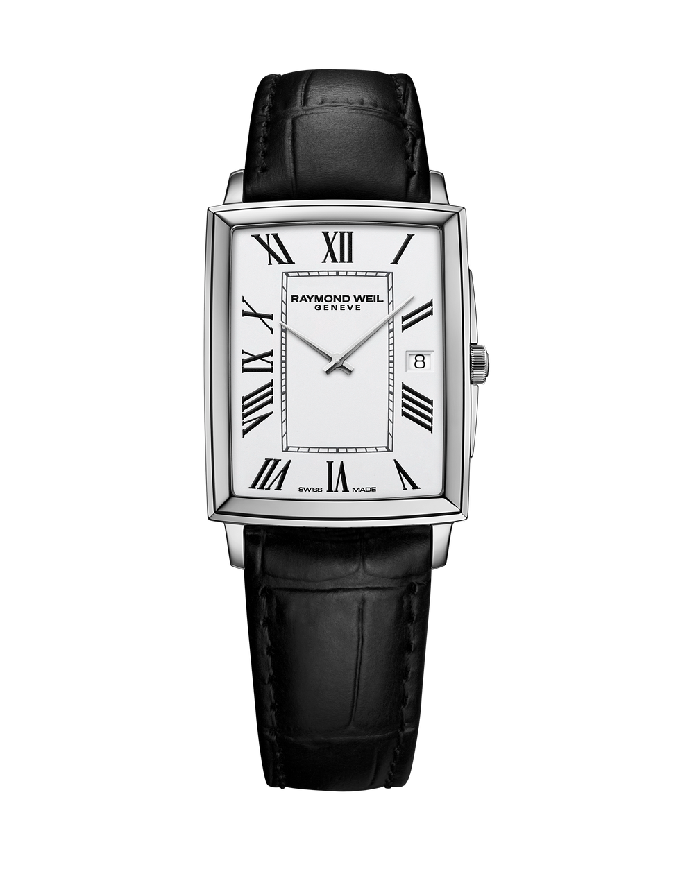 Toccata Men's Rectangular White Dial Black Leather Watch