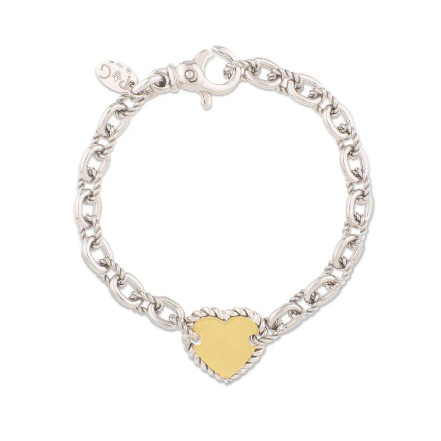 Phillip Gavriel Silver & 18kt Gold Heart Medallion Twist Bracelet