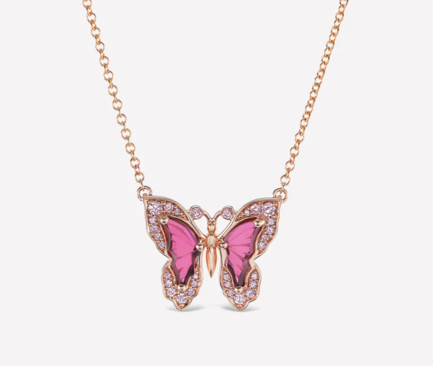 Argyle Pink Diamond and Pink Tourmaline Butterfly Necklace