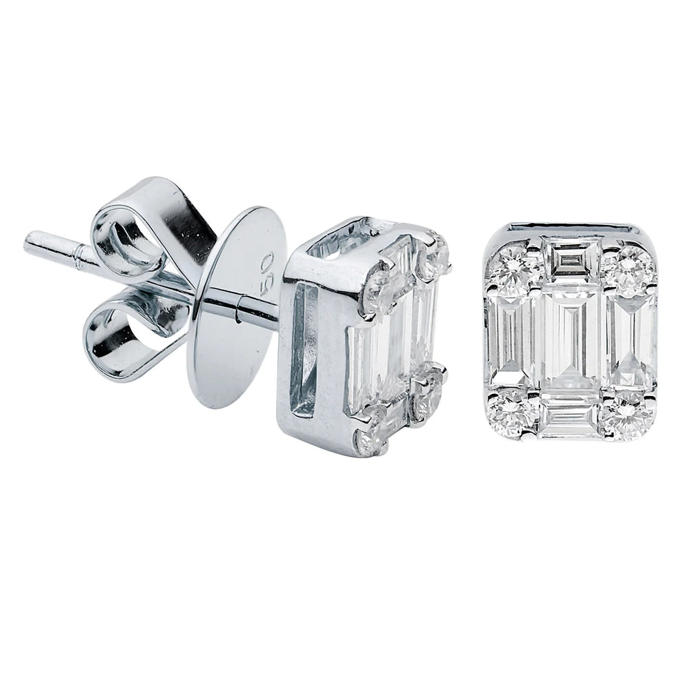 Baguette Diamond Cluster Stud Earrings