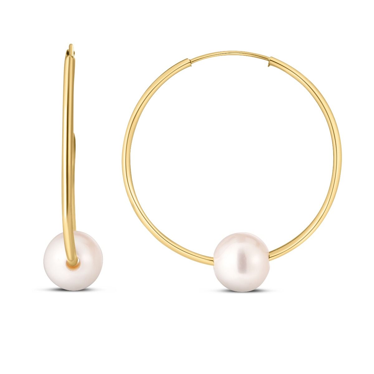 Yellow Gold Endless Hoop Pearl Earrings