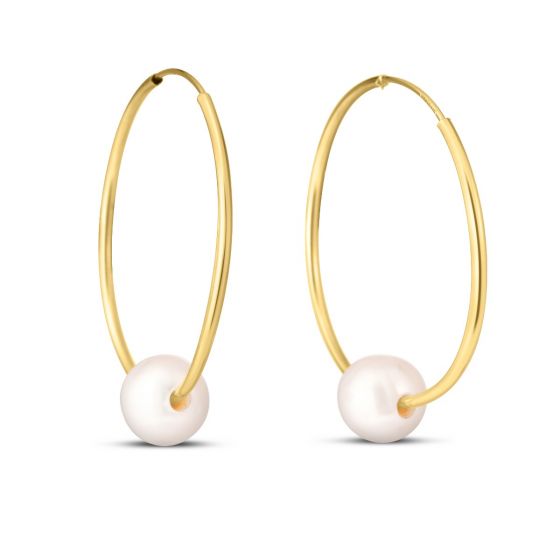 Yellow Gold Endless Hoop Pearl Earrings