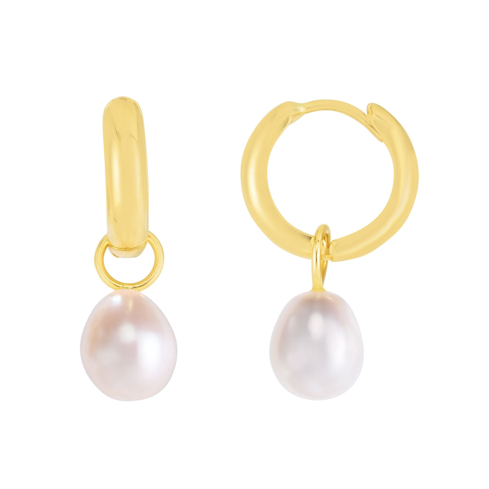 Yellow Gold Pearl Huggie Earrings