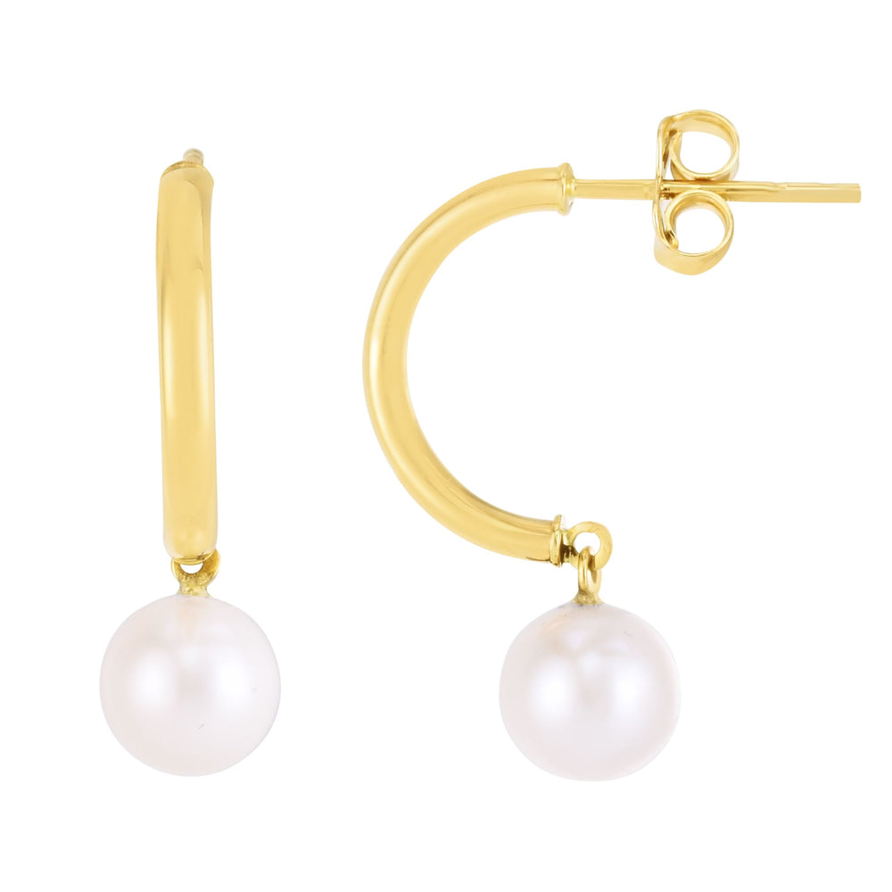 Yellow Gold Half Hoop Pearl Earrings