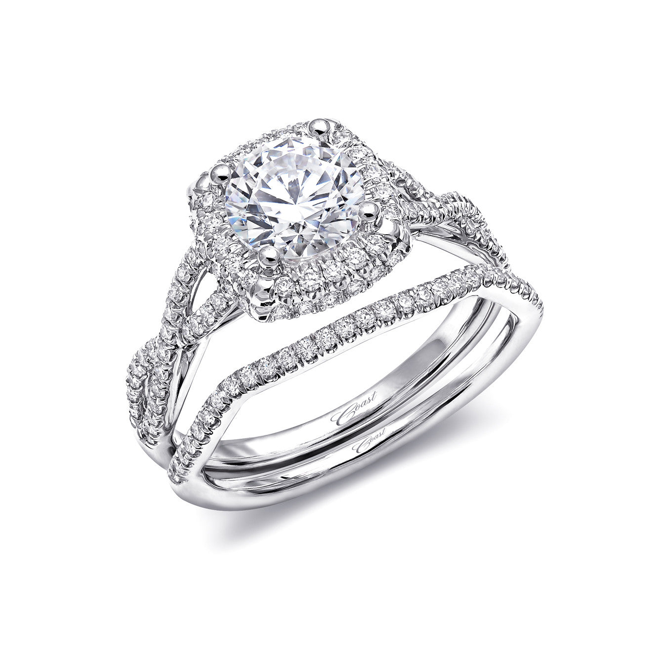 Cushion halo twist hot sale engagement ring